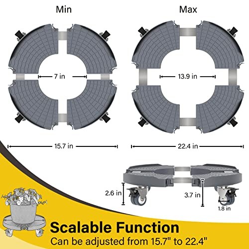 Soporte para plantas de alta resistencia con ruedas - Paquete ajustable 5-22 carrito para plantas 1 gris - Imagen 4 de 7