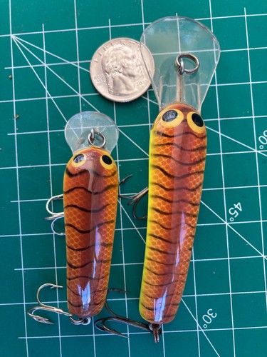 Vintage Posten 2 Bagley Smoo Crankbaits #2 #3 Angelköder Tieftaucher Balsa brauner Rücken - Bild 7 von 9