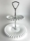 Vintage Fenton 2-Tier Milk Glass Pedestal Serving Stand Ruffled Crimped Edge