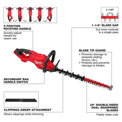 Milwaukee Tool 3033-20 Cordless Hedge Trimmer, Double-Sided 24 In L Blade - Bild 3 von 10