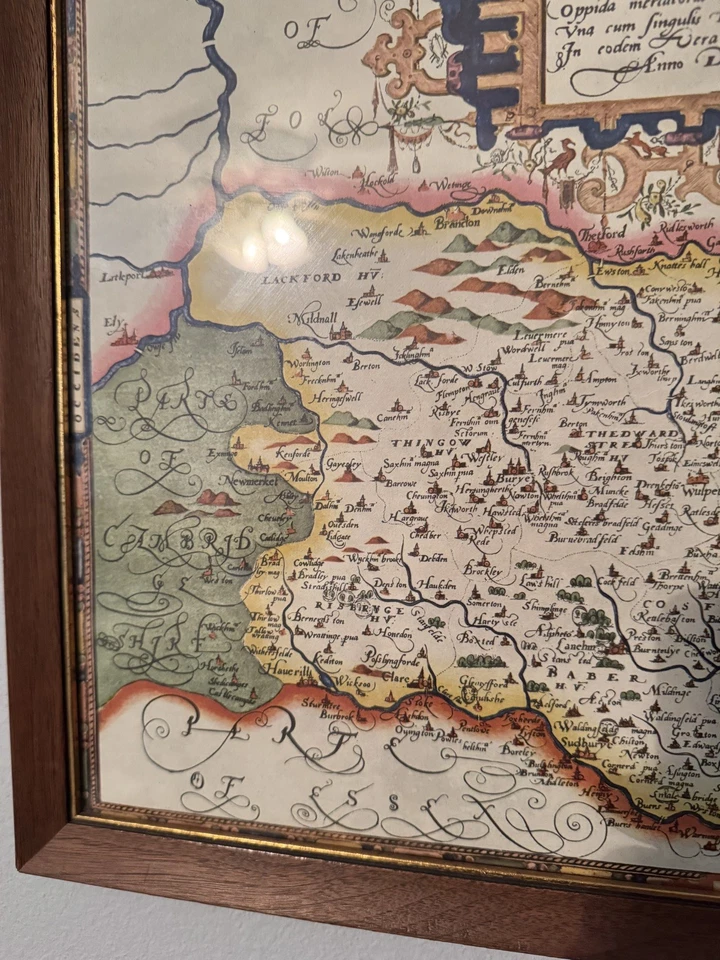 Vintage 1960s Framed Reproduction Map - Suffolk, England Christopher Saxton 1575 - Image 2 of 4