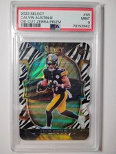 2023 Panini Select Calvin Austin III Die-cut ZEBRA PRIZM CASE HIT #65 PSA 9