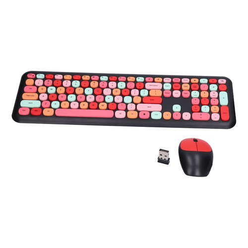 Keyboard Mouse Combo 2.4G Retro Multi Color Mute Cover Wireless Keyboard An SLK - Photo 2/18