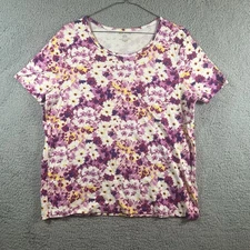 White Stag Women's Size XL Pink Floral Short Sleeve Shirt