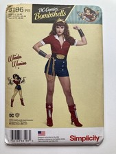 Simplicity 8196 Sewing Pattern DC Comics Bombshell Wonder Woman Costume sz 14-22
