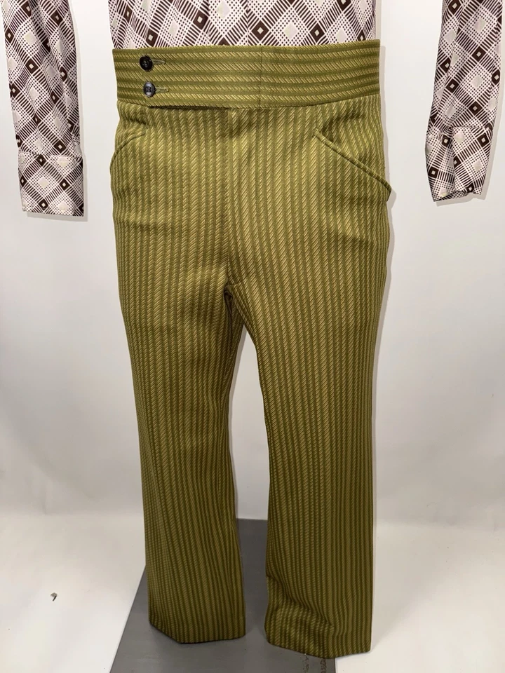 Pantalones De Colección Años 60 Para Hombres 34 28 Hecho en Marx Traje de Ocio MCM Mod Beatnik Rayas Poliéster Foto 4 de 4