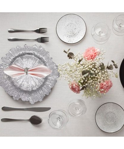 Glass Charger Plates with Napkin Rings Set for Christmas Dinner Party 33cm - Picture 32 of 230