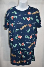 Old Navy 2 PC Pajama Shorts Set Blue Believe Christmas Holiday Print Size Medium