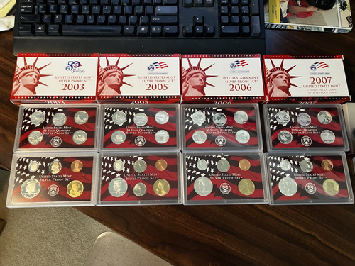2007,2006, 2005, 2003 SILBER Proof Sets USA Mint mit Box und COA