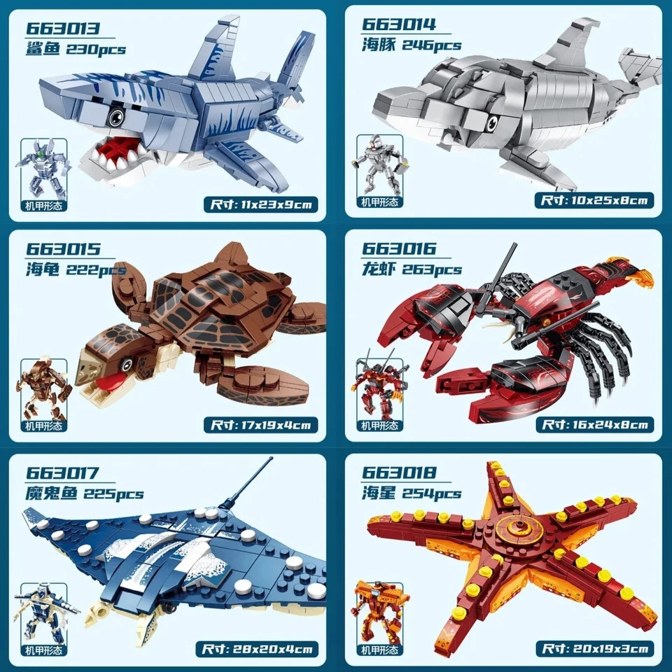 12 Marine Robots Building Blocks Shark/Crab/Lobster Transforming Toy for Kids 8+ - Image 2 of 4