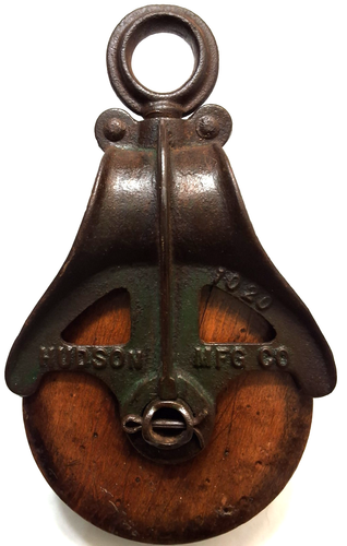 ANTIQUE VINTAGE HUDSON WOOD & CAST IRON BARN PULLEY #2 - Picture 2 of 2