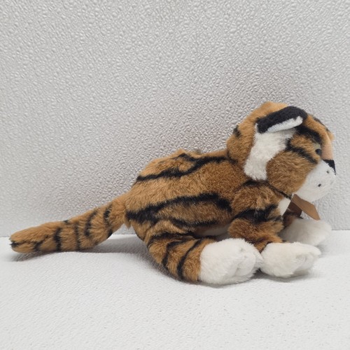 Tiger Cub Cat Kitten Purring 7" Plush Orange Black Stripe Cat Orange Bow - Picture 7 of 14