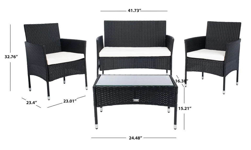 PAT7504A Colección Abdul Negro y Beige Juego de 4 Piezas Exterior Salón Patio Foto 3 de 4