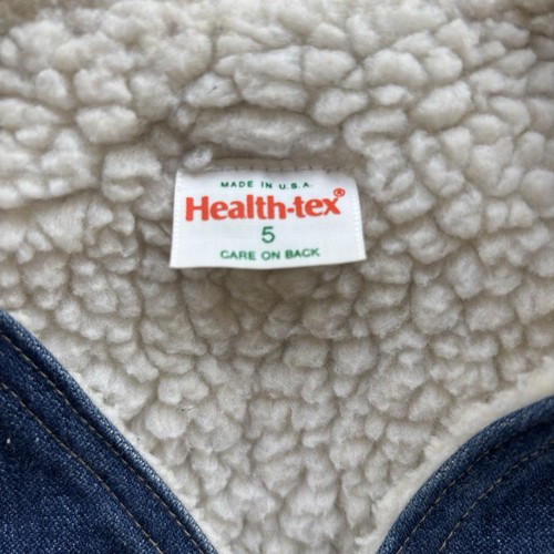 Vintage 80s HEALTH-TEX Denim Vest 5 Sherpa Lined Snap Up USA Made Cowboy Patch - Picture 2 of 10