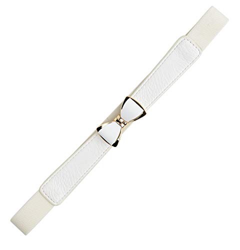 Womens 1" Width Bow Skinny Elastic Waist Belt Stretchy L-XL (31"-37") Off-white - Bild 4 von 5