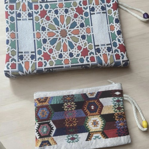 Tapestry Clutch Bags, Set of 2 - Zippered Pouch with Turkish Traditional Pattern - Picture 2 of 4