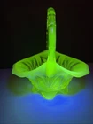 Uranium- Fenton- Cactus- Appx 8” Tall Basket- Topaz opalescent- Crack