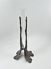 Unique Stem Vase Soliflore Bronze Italy Signed Tonm? Glass Art Noveau 10" VTG