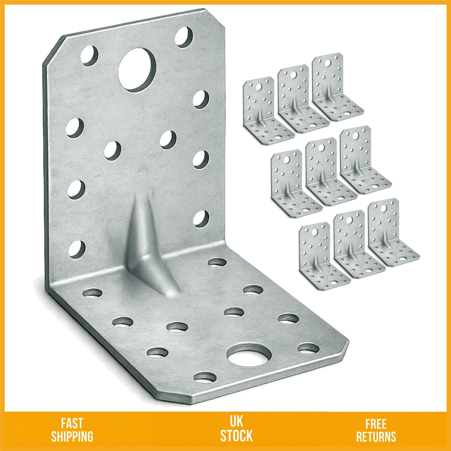 Robust Reinforced Timber Corner Joining Angle Brackets 70x70x55mm Pack of 10