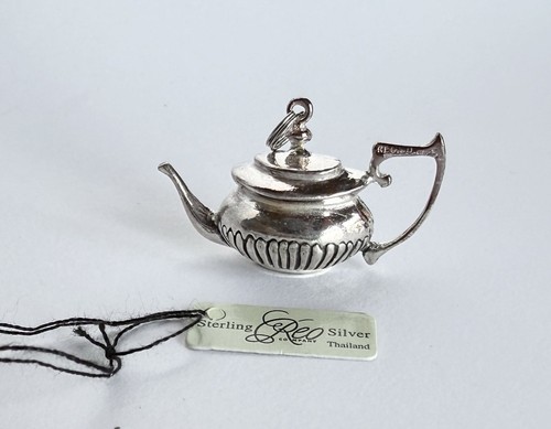 Vintage With Tag Charm Pendant Signed 925 REO 3D Teapot Sterling Silver - Picture 1 of 10
