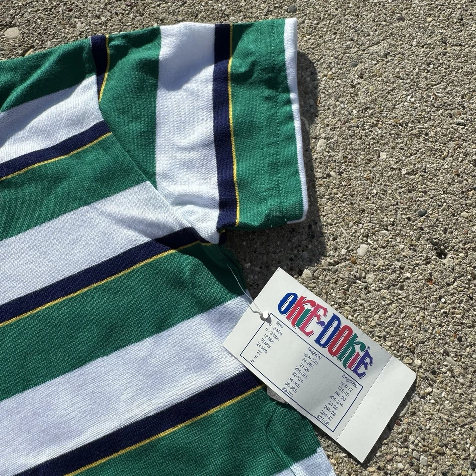 Camiseta JCPenney Vintage Años 90 Nueva Con Etiquetas Niños Rayas Talla 2T Verde Blanco Foto 2 de 4