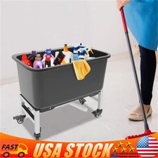 12 Gal Large Mop Bucket W/4 Wheels Drain Hose Plastic Wet Floor Cleaning Buckets