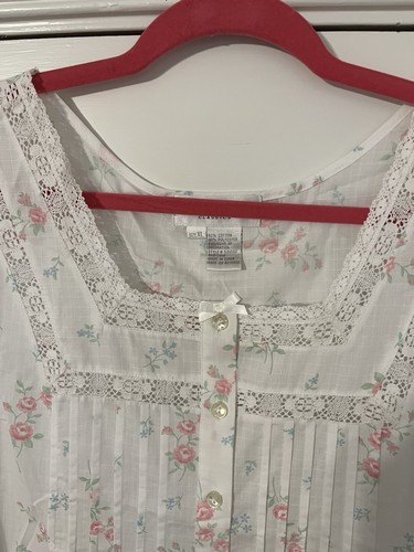 Miss Elaine Nightgown XL Mid Length Sleeveless White W/Pink Floral Pattern NWT - Picture 4 of 7