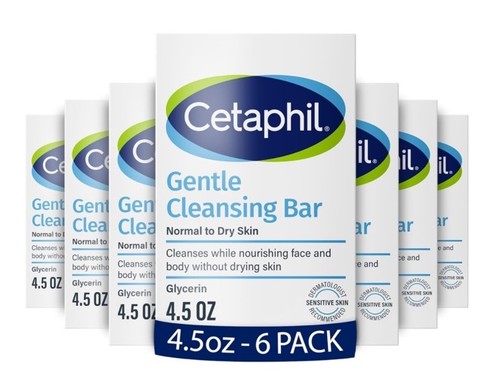 CETAPHIL Gentle Cleansing Bar, 4.5 oz Bar (Pack of 6), Dry to Normal Skin - Picture 1 of 3