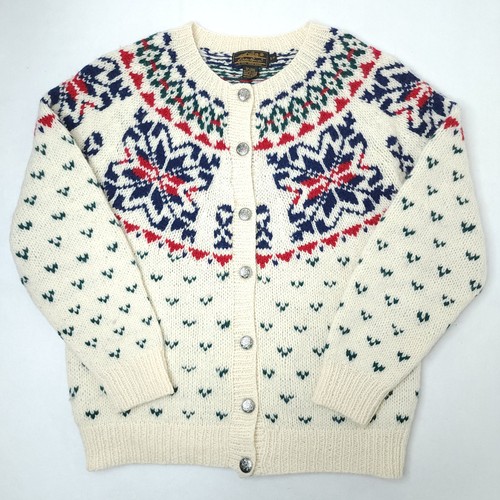 Vintage 90s Eddie Bauer Fair Isle Button Up Cardigan Sweater Nordic Womens S - Picture 1 of 10