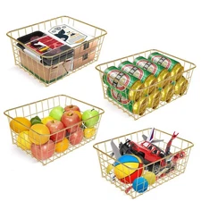 Wire Baskets for Storage Pantry, 4 Pack, 11 x 8.7 x 4.7 in, Golden Metal