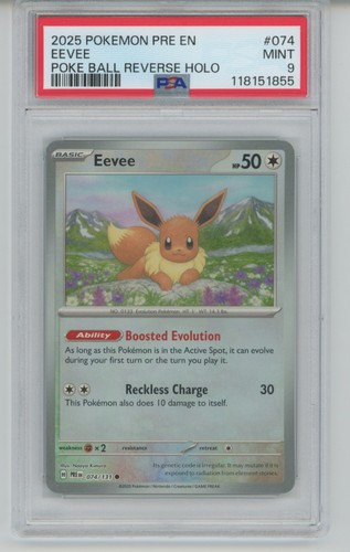 PSA 9 EEVEE 2025 Pokemon PRE EN #074 POKE BALL REVERSE HOLO SP 855