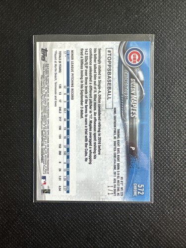 2018 Topps Chrome Dillon Maples Superfractor Cubs 1/1 Rookie Card RC #572 - Picture 2 of 2
