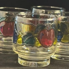 Vintage Libbey Stained Glass Fruit Pattern 8 Oz Juice Glasses Set 4