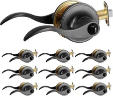 Privacy Door Lever Wave, Matte Black Reversible Interior Keyless Turn, 10 Pack