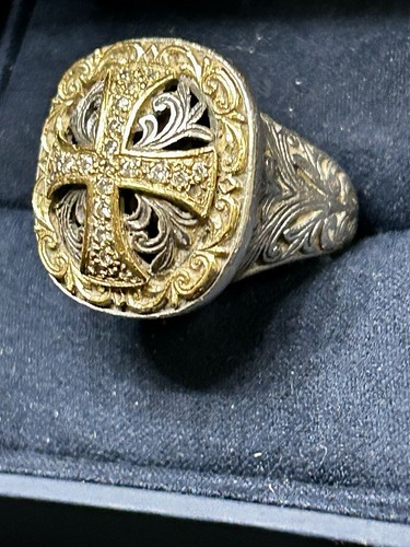 Womans KONSTANTINO 18 Karat Gold & Sterling Silver Diamond Cross Ring Size 7 - Picture 3 of 16