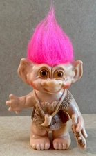 1978 Creative Mfg. Inc. 8" Caveman Troll Bank~Pink Synthetic Mohair, Yellow Eyes
