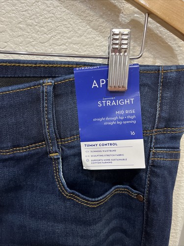 APT 9 Straight MID RISE TUMMY CONTROL JEANS Women's Size 16 BLUE Stretch NEW - Picture 3 of 9