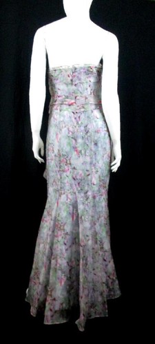 CAROLINA HERRERA PASTEL WATERCOLOR PRINT STRAPLESS ORGANZA MERMAID GOWN SZ.8 - Picture 6 of 8