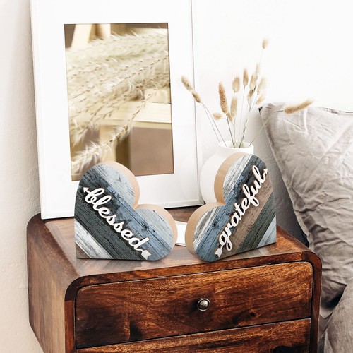 2 pcs Rustic Table Decor, Farmhouse Valentines Day Small Love Wooden Heart Decor - Picture 6 of 8