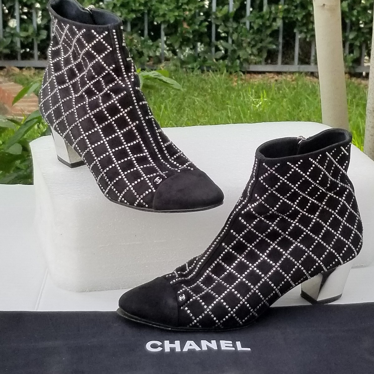 CHANEL Suede Strass Rhinestone Bling Short Boots | eBay