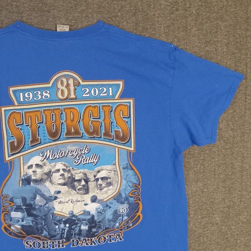 Gildan Sturgis 2021 Motorcycle Rally Graphic Tshirt Mens XL SS Crew Neck Blue - Picture 10 of 15