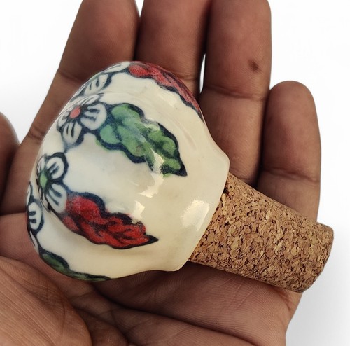 Boho Handmade Ceramic Wine Bottle Stopper – Floral Vintage Style Cork Sealer