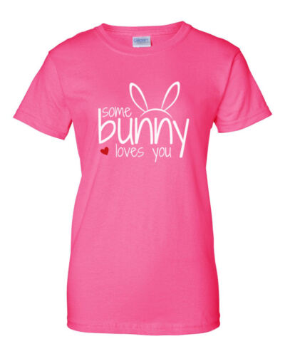 Women’s Some Bunny Loves You Shirt Easter Bunny Ears Graphic Tee Spring Top - Picture 7 of 9