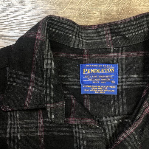 Mens M Pendleton Pure Virgin Wool Black Red Gray Plaid Button Up Casual Shirt - Picture 4 of 8