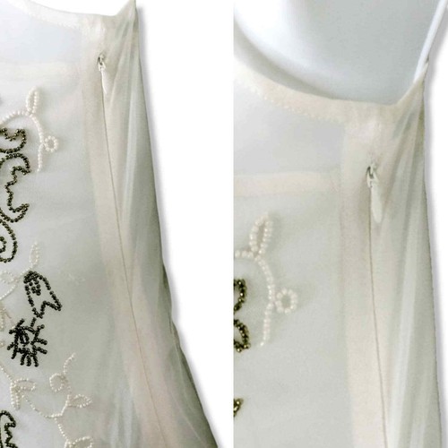 Hyde Park Dress XSmall White Gold Beaded Sheer Lined Sleeveless Wedding Formal - Picture 10 of 12