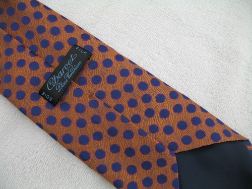 Charvet Place Vendome Silk Tie: Iridescent Gold with Blue Ovals Print - Picture 2 of 4