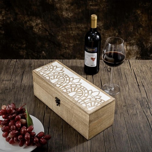 Mango Wood Single Wine Bottle Gift Box, Collector Storage Case w/ Latch Closure - Picture 6 of 7