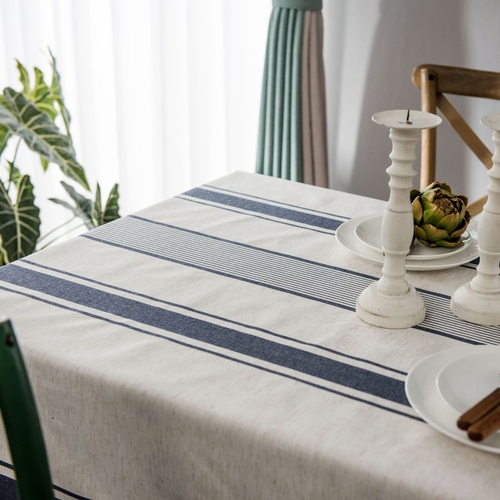 Yarn Dye Cotton Linen Table Cover Striped Rectangular Tablecloth For Kitchen - Picture 5 of 14