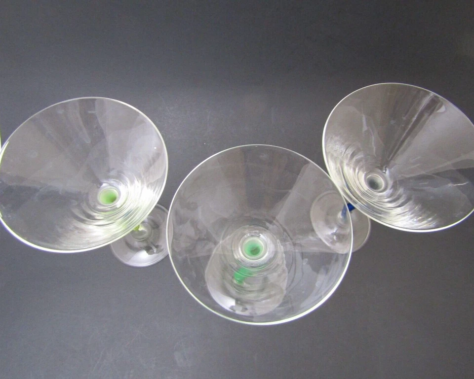 Leonardo Martini Glasses Lot of 3 Curved Stems Neon Blue Green Yellow Signed Foto 4 de 4