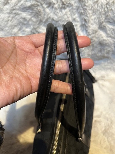 💯% Bolso de Mano Gucci GG Lona Cuero Negro Boston De Colección - Imagen 7 de 11